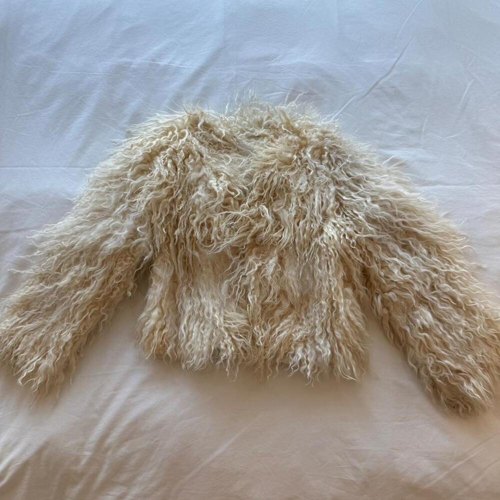 Cream tan curl lamb fur jacket